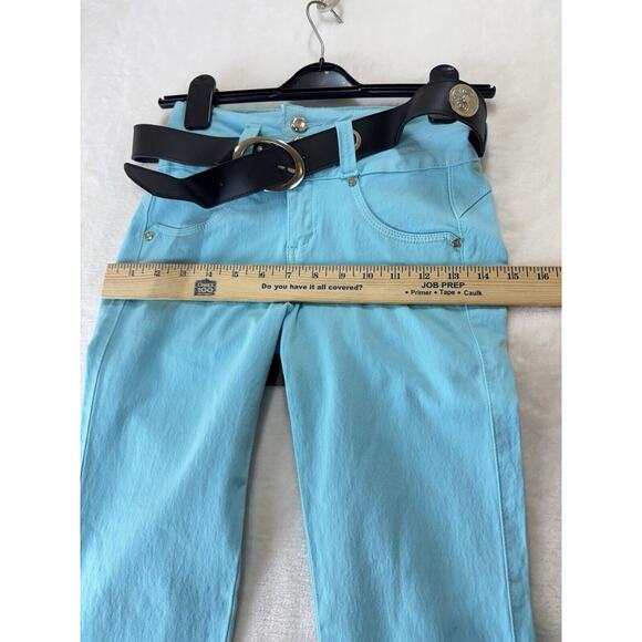 BonBonUp Butt Lifter Jeans Womens 8 Turquoise Black Belt Stretch 2024 Columbia - Picture 13 of 16